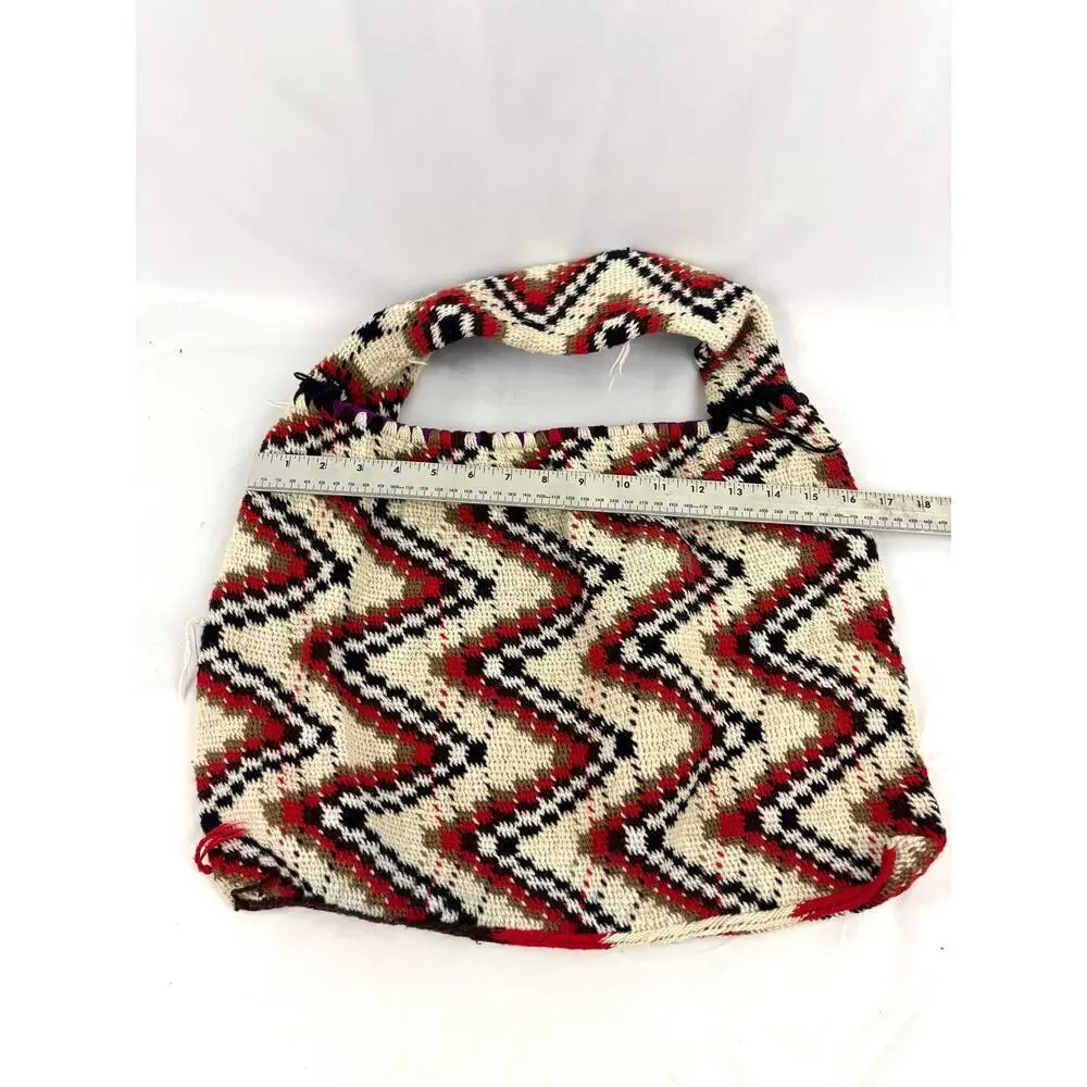 VTG Handmade Crocheted Hand Woven Purse Zigzag‎